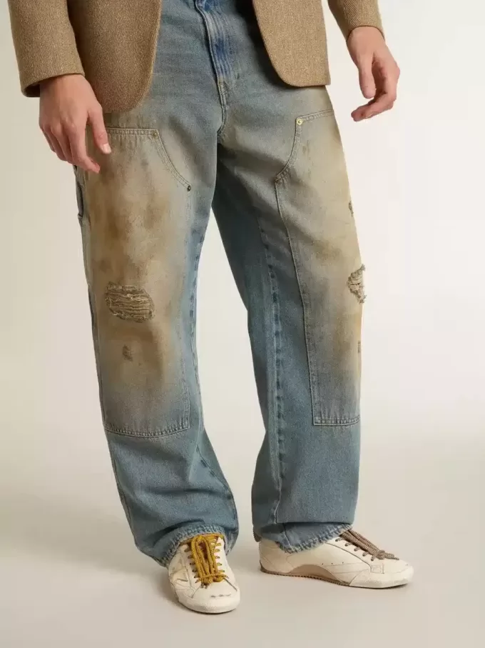 Modelul True-Star pentru bărbați, din piele nappa albă, cu stea din piele aurie și călcâi din piele de căprioară bej Modelul True-Star pentru bărbați, din piele nappa albă, cu stea din piele aurie și călcâi din piele de căprioară bej