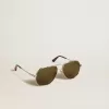 Ochelari de soare Aviator cu ramă argintie și lentile verzi Ochelari de soare Aviator cu ramă argintie și lentile verzi