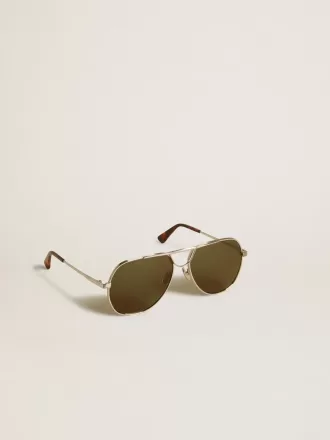 Ochelari de soare Aviator cu ramă argintie și lentile verzi