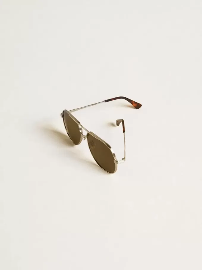 Ochelari de soare Aviator cu ramă argintie și lentile verzi Ochelari de soare Aviator cu ramă argintie și lentile verzi