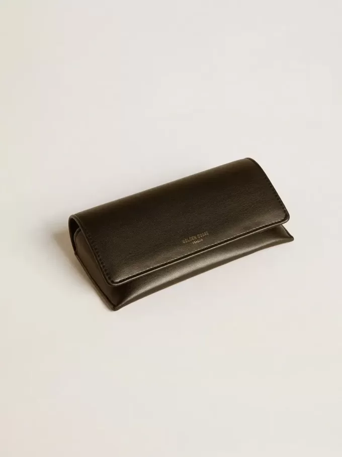 Ochelari de soare Jamie în formă pătrată, cu ramă neagră și logo auriu Ochelari de soare Jamie în formă pătrată, cu ramă neagră și logo auriu
