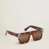Ochelari de soare model pătrat cu ramă havana și cristale Ochelari de soare model pătrat cu ramă havana și cristale