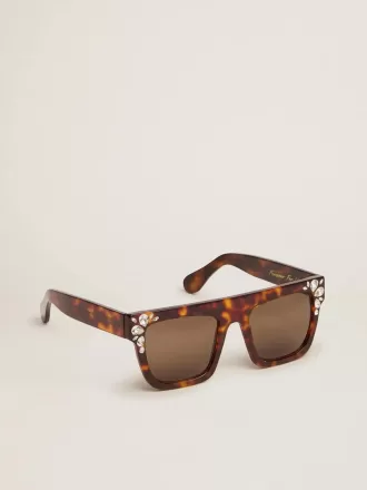 Ochelari de soare model pătrat cu ramă havana și cristale