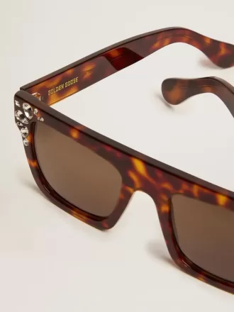 Ochelari de soare model pătrat cu ramă havana și cristale