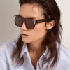 Ochelari de soare model pătrat cu ramă havana și cristale Ochelari de soare model pătrat cu ramă havana și cristale