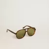 Ochelari de soare în stil aviator, cu ramă din coajă de broască țestoasă și lentile verzi Ochelari de soare în stil aviator, cu ramă din coajă de broască țestoasă și lentile verzi