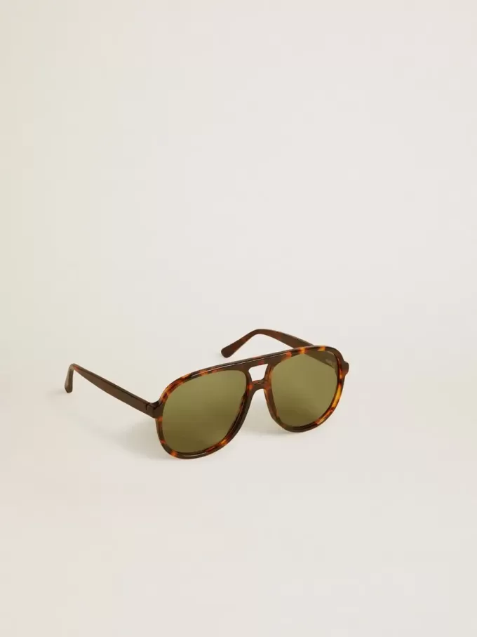 Ochelari de soare în stil aviator, cu ramă din coajă de broască țestoasă și lentile verzi Ochelari de soare în stil aviator, cu ramă din coajă de broască țestoasă și lentile verzi