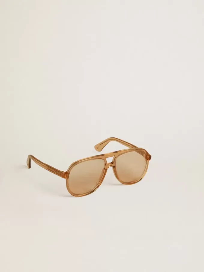 Ochelari de soare în stil aviator, cu ramă și lentile de culoarea mierii Ochelari de soare în stil aviator, cu ramă și lentile de culoarea mierii