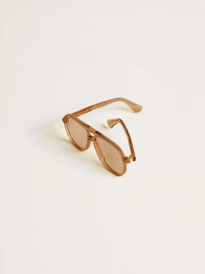 Ochelari de soare în stil aviator, cu ramă și lentile de culoarea mierii Ochelari de soare în stil aviator, cu ramă și lentile de culoarea mierii