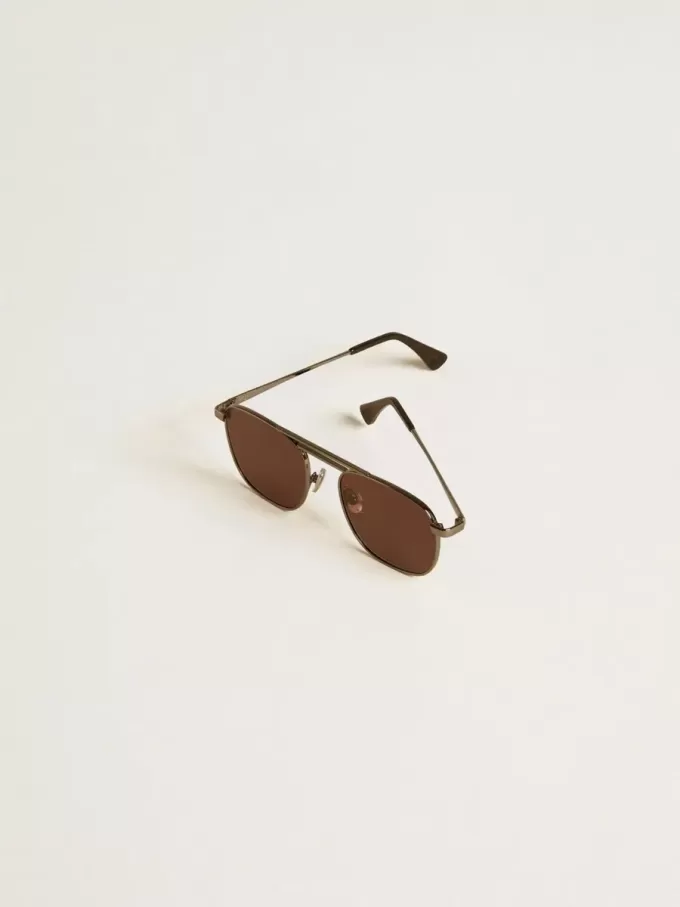 Ochelari de soare în stil aviator, cu ramă și lentile negre Ochelari de soare în stil aviator, cu ramă și lentile negre