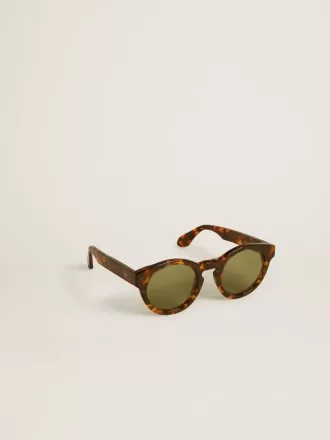 Ochelari de soare Panthos în stil pătrat, cu ramă maro havana și lentile verzi