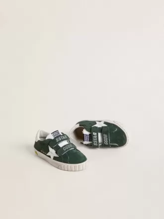 Old School Junior din piele de căprioară verde cu stea și călcâi din piele albă