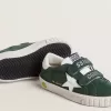 Old School Junior din piele de căprioară verde cu stea și călcâi din piele albă