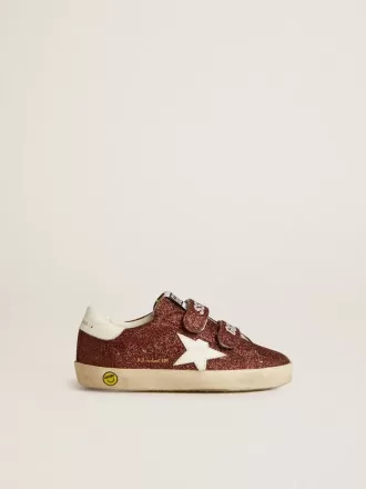 Old School Junior în culoarea burgundy glitter, cu stea din piele și bandă pe călcâi