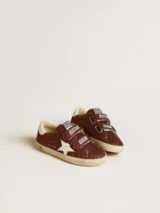 Old School Junior în culoarea burgundy glitter, cu stea din piele și bandă pe călcâi Old School Junior în culoarea burgundy glitter, cu stea din piele și bandă pe călcâi
