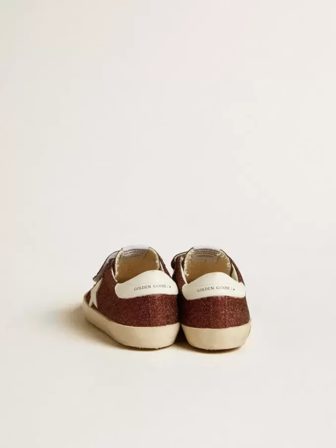 Old School Junior în culoarea burgundy glitter, cu stea din piele și bandă pe călcâi Old School Junior în culoarea burgundy glitter, cu stea din piele și bandă pe călcâi