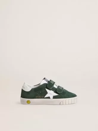 Old School Young din piele de căprioară verde cu stea și talpă din piele albă
