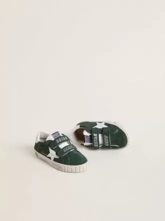 Old School Young din piele de căprioară verde cu stea și talpă din piele albă