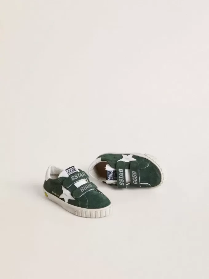 Old School Young din piele de căprioară verde cu stea și talpă din piele albă