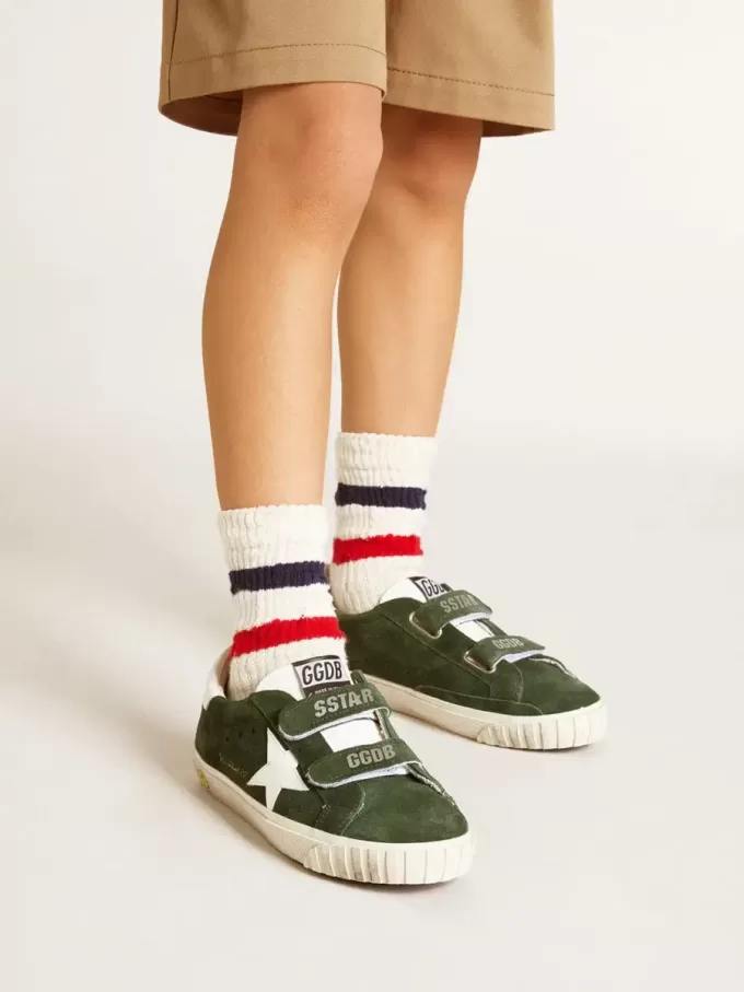 Old School Young din piele de căprioară verde cu stea și talpă din piele albă
