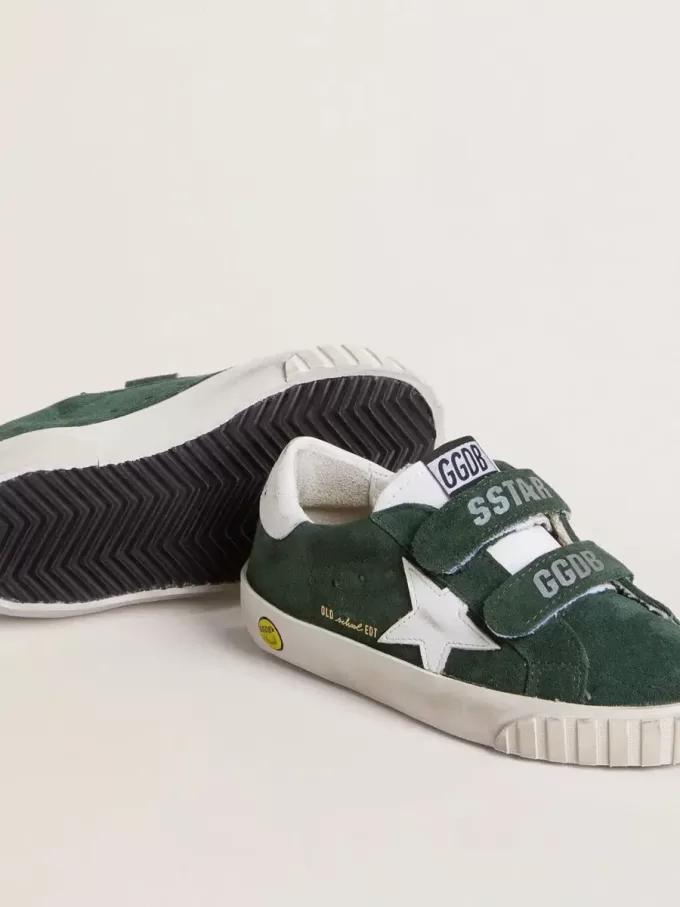 Old School Young din piele de căprioară verde cu stea și talpă din piele albă