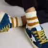 Șosete albe pentru copii cu dungi de culoare tutun