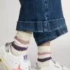 Șosete albe pentru copii cu dungi roz și violet Șosete albe pentru copii cu dungi roz și violet