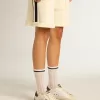 Șosete lungi cu nervuri, în alb vintage, cu dungă neagră Șosete lungi cu nervuri, în alb vintage, cu dungă neagră