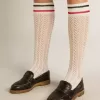 Șosete lungi cu nervuri, în alb vintage, cu dungi în două nuanțe Șosete lungi cu nervuri, în alb vintage, cu dungi în două nuanțe