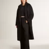 Palton cocoon negru cu un singur rând de nasturi pentru femei Palton cocoon negru cu un singur rând de nasturi pentru femei