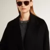Palton cocoon negru cu un singur rând de nasturi pentru femei Palton cocoon negru cu un singur rând de nasturi pentru femei