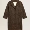 Palton cocoon pentru femei, cu un singur rând de nasturi, din lână, cu motiv jacquard Palton cocoon pentru femei, cu un singur rând de nasturi, din lână, cu motiv jacquard