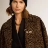 Palton cocoon pentru femei, cu un singur rând de nasturi, din lână, cu motiv jacquard Palton cocoon pentru femei, cu un singur rând de nasturi, din lână, cu motiv jacquard