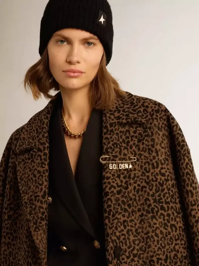Palton cocoon pentru femei, cu un singur rând de nasturi, din lână, cu motiv jacquard Palton cocoon pentru femei, cu un singur rând de nasturi, din lână, cu motiv jacquard