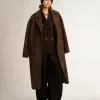 Palton cocoon pentru femei, cu un singur rând de nasturi, din lână, cu motiv jacquard Palton cocoon pentru femei, cu un singur rând de nasturi, din lână, cu motiv jacquard