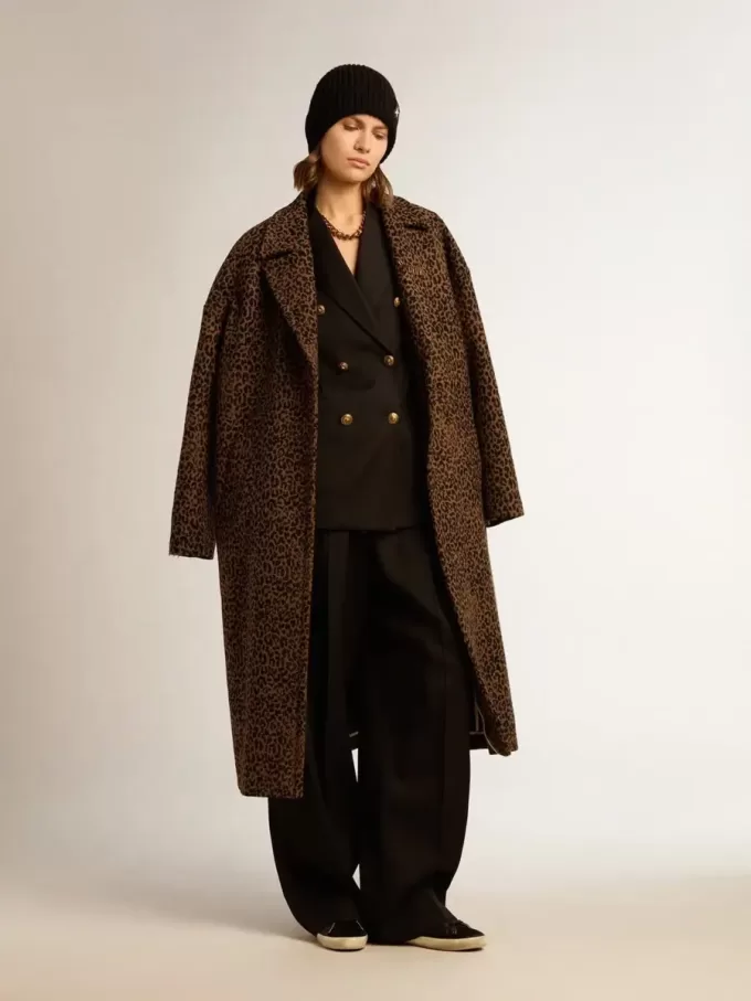 Palton cocoon pentru femei, cu un singur rând de nasturi, din lână, cu motiv jacquard Palton cocoon pentru femei, cu un singur rând de nasturi, din lână, cu motiv jacquard