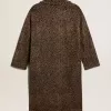 Palton cocoon pentru femei, cu un singur rând de nasturi, din lână, cu motiv jacquard Palton cocoon pentru femei, cu un singur rând de nasturi, din lână, cu motiv jacquard