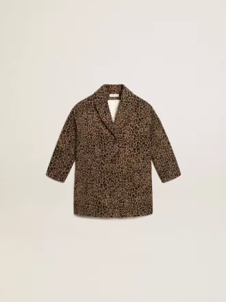 Palton pentru fete, cu un singur rând de nasturi, din lână, cu imprimeu animalier jacquard