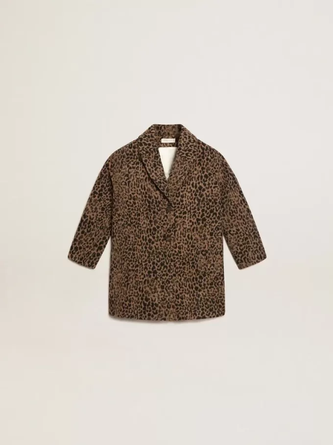 Palton pentru fete, cu un singur rând de nasturi, din lână, cu imprimeu animalier jacquard Palton pentru fete, cu un singur rând de nasturi, din lână, cu imprimeu animalier jacquard