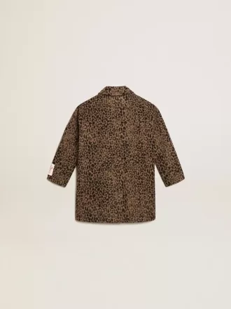 Palton pentru fete, cu un singur rând de nasturi, din lână, cu imprimeu animalier jacquard