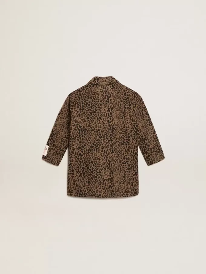 Palton pentru fete, cu un singur rând de nasturi, din lână, cu imprimeu animalier jacquard Palton pentru fete, cu un singur rând de nasturi, din lână, cu imprimeu animalier jacquard