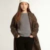 Palton pentru fete, cu un singur rând de nasturi, din lână, cu imprimeu animalier jacquard Palton pentru fete, cu un singur rând de nasturi, din lână, cu imprimeu animalier jacquard