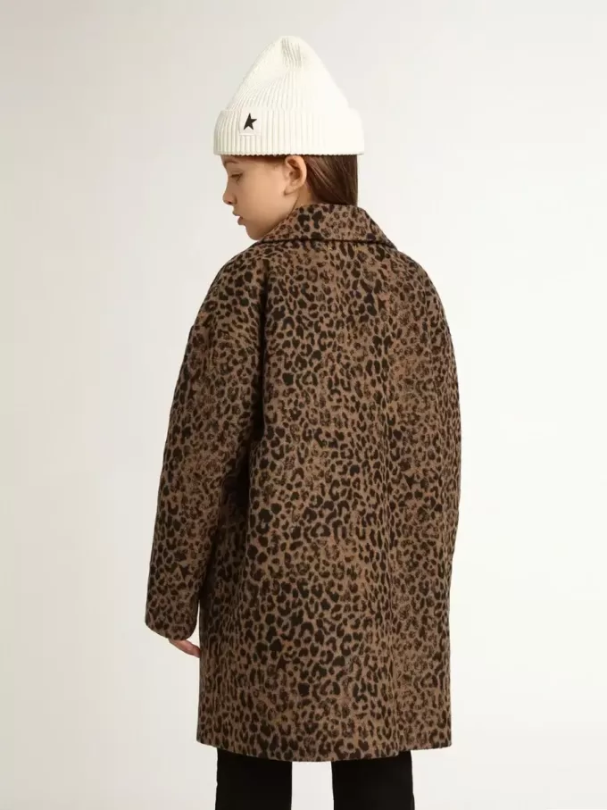 Palton pentru fete, cu un singur rând de nasturi, din lână, cu imprimeu animalier jacquard Palton pentru fete, cu un singur rând de nasturi, din lână, cu imprimeu animalier jacquard
