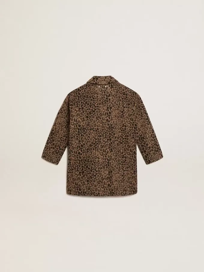 Palton pentru fete, cu un singur rând de nasturi, din lână, cu imprimeu animalier jacquard Palton pentru fete, cu un singur rând de nasturi, din lână, cu imprimeu animalier jacquard