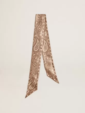 Panglică din mătase twill gri porumbel cu model paisley