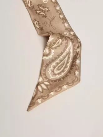 Panglică din mătase twill gri porumbel cu model paisley