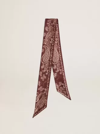 Panglică din twill de mătase burgund cu model paisley