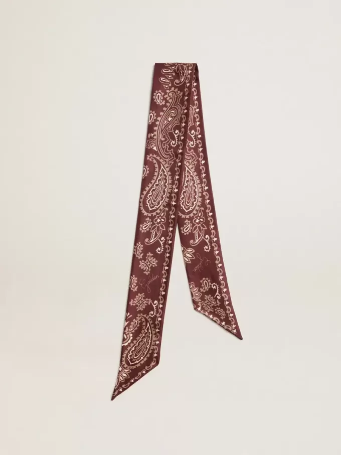 Panglică din twill de mătase burgund cu model paisley Panglică din twill de mătase burgund cu model paisley