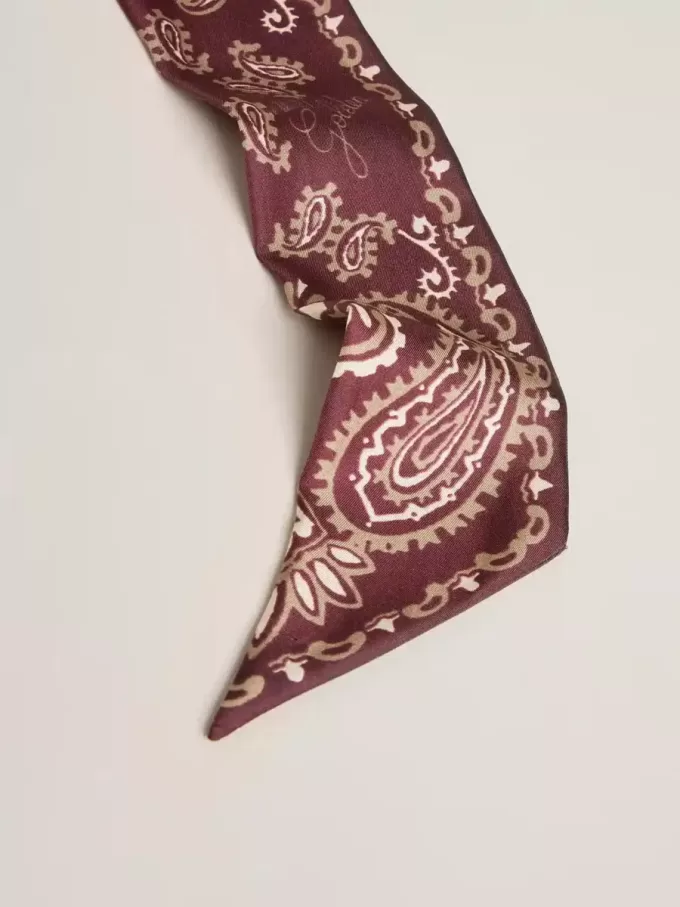 Panglică din twill de mătase burgund cu model paisley Panglică din twill de mătase burgund cu model paisley
