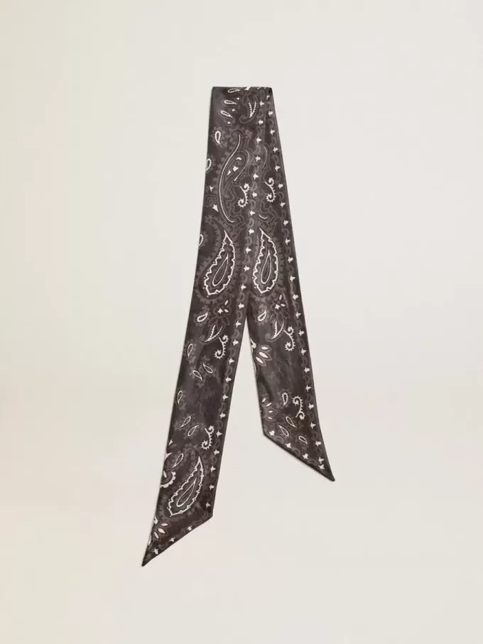 Panglică din twill de mătase neagră cu model paisley Panglică din twill de mătase neagră cu model paisley